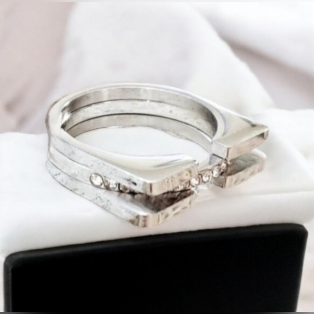 Womens Stainless Steel Round-Cut Clear CZ Ring